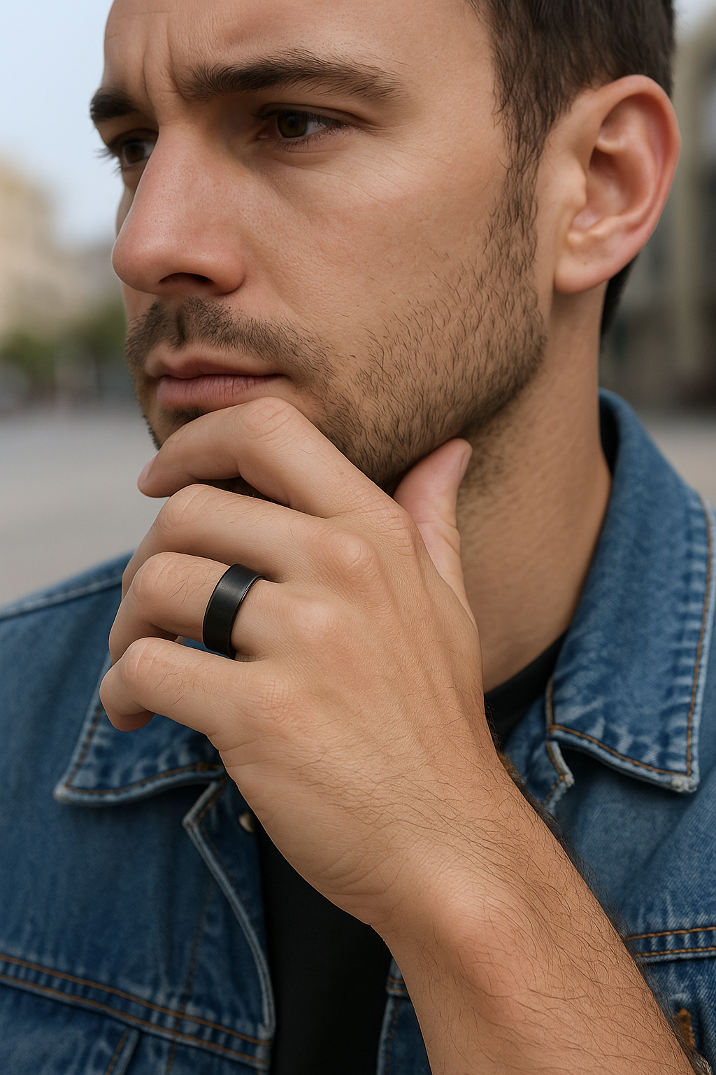 anello in ceramica nera opaca spazzolata per uomo